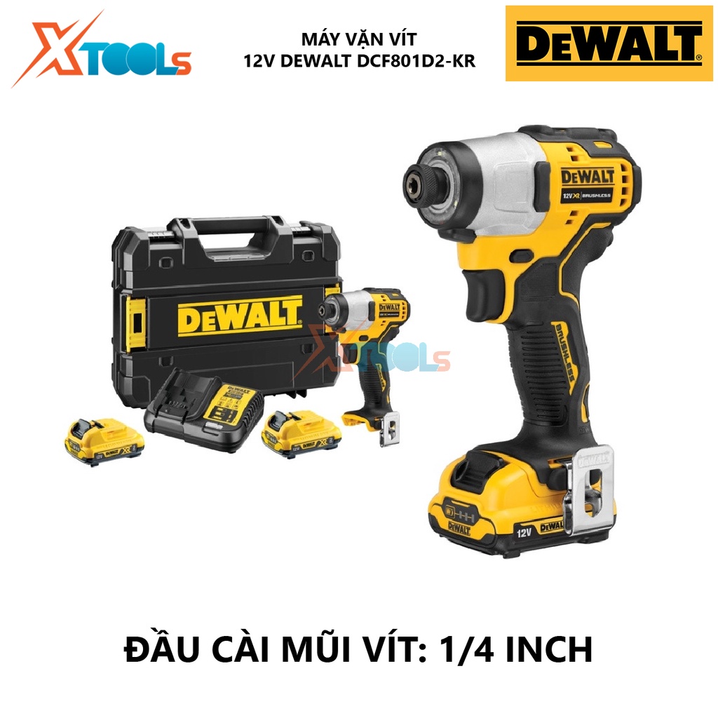 Máy vặn vít dùng pin DEWALT DCF801D2-KR Máy khoan cầm tay sử dụng pin 12V Li-ion XR mới nhất, động cơ không chổi than