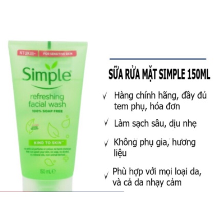 Sữa Rửa Mặt Simple Gel Kind To Skin Refreshing Facial Wash Gel 150ml | BigBuy360 - bigbuy360.vn