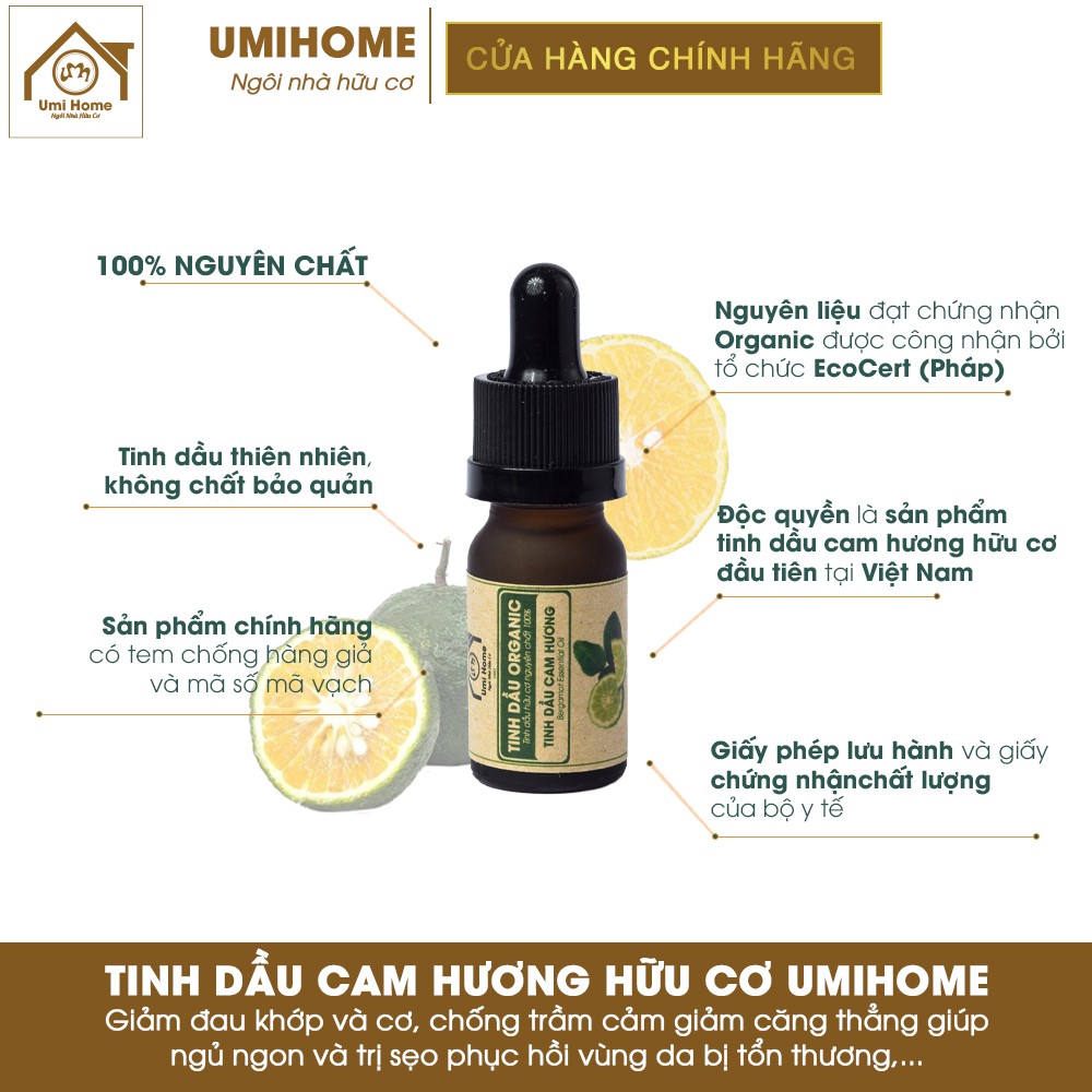 Tinh dầu Cam Hương hữu cơ UMIHOME 10ml nguyên chất