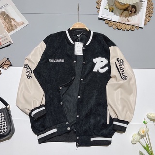 Áo khoác bomber nam tay da,áo khoác bomber nữ cao cấp chất liệu nỉ cotton 100% tay da lộn mềm mại-shopbonbon11