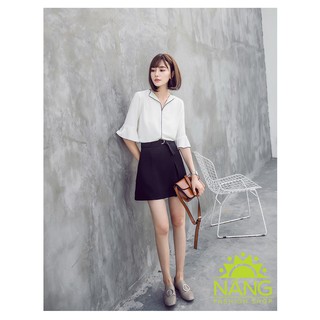ÁO SƠ MI CỔ BẺ VIỀN TAY LOE