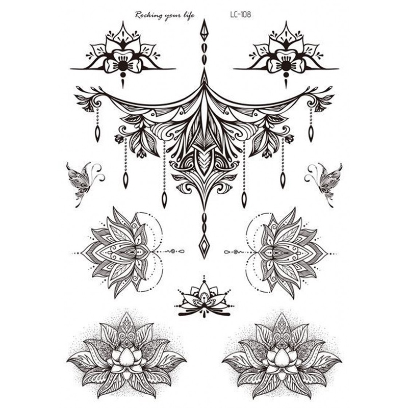 1 Miếng Dán Hình Xăm Tạm Thời Họa Tiết Hoa Mandala Chống Thấm Nước Màu Đen