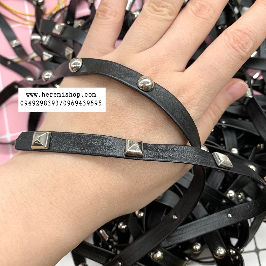 Dây da đinh bản 1cm làm vòng tay, vòng cổ