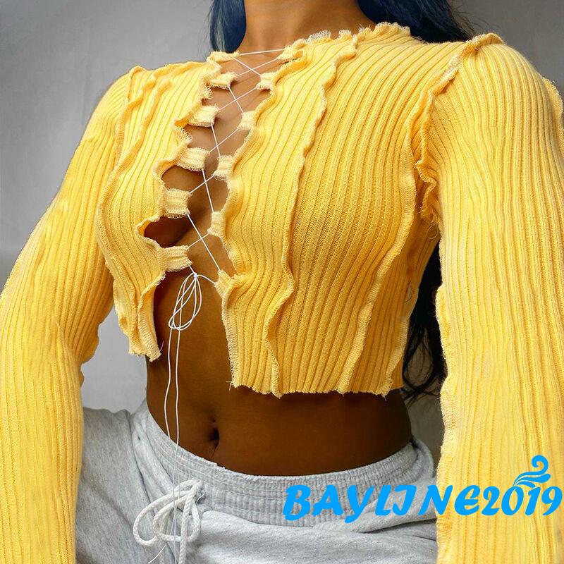 Áo Lửng Tay Dài Đan Dây Gợi Cảm Dành Cho Nữ | BigBuy360 - bigbuy360.vn