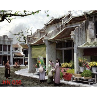 Tranh dán tường 3D Hà Nội xưa, tranh cổ điển phong cảnh Hà Nội xưa