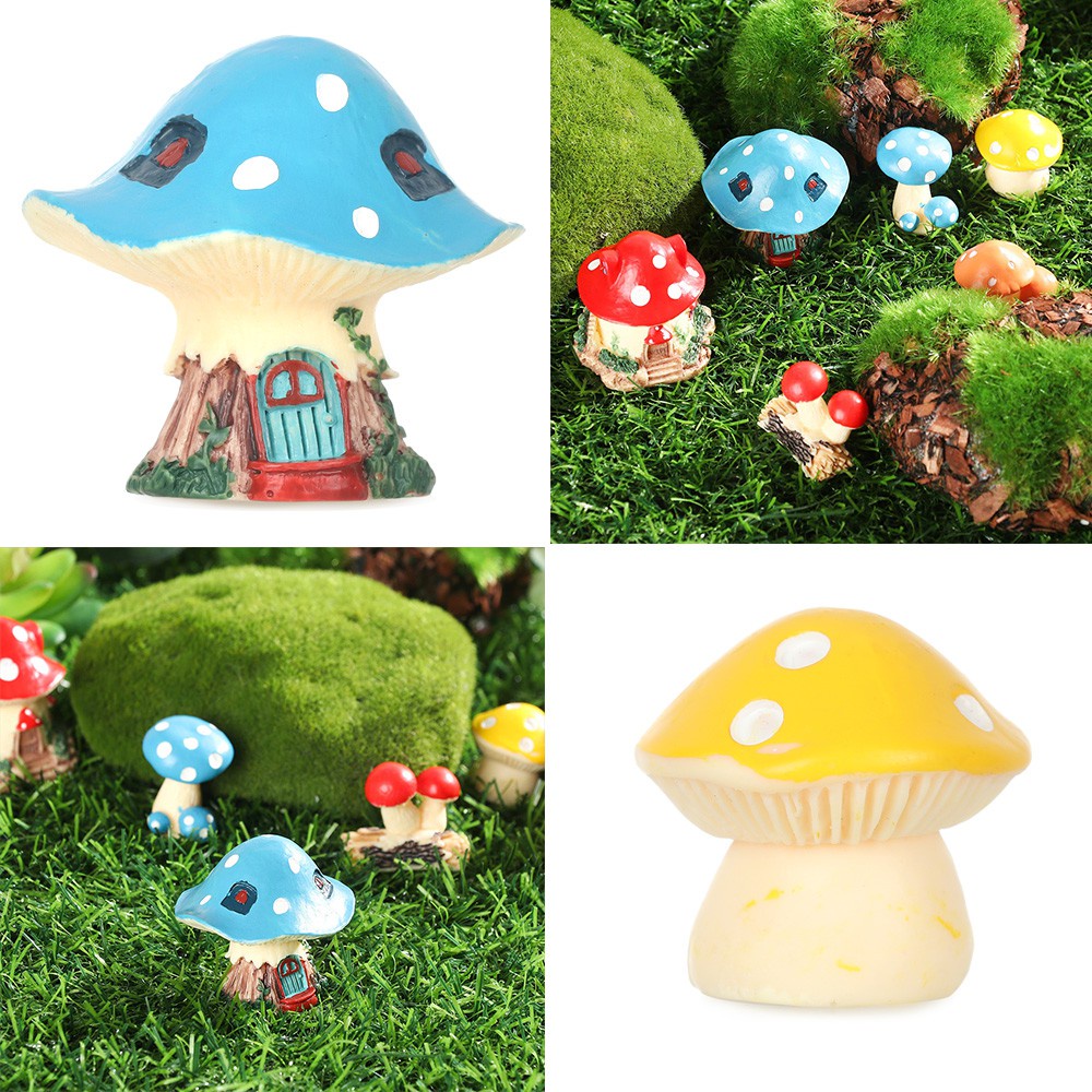 LUCKY Gift Mushroom Figurines Mini Accessories Micro Landscape Miniature Mushroom House Resin Craft Bonsai Ornament Fairy Garden DIY Decor Gnome Terrarium