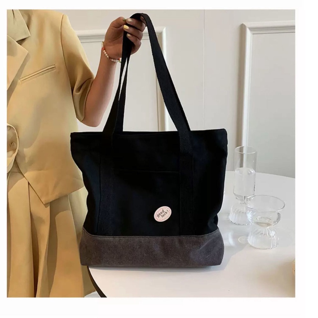 Túi tote nữ vải canvas sức chứa lớn đơn giản phong cách Hàn Quốc