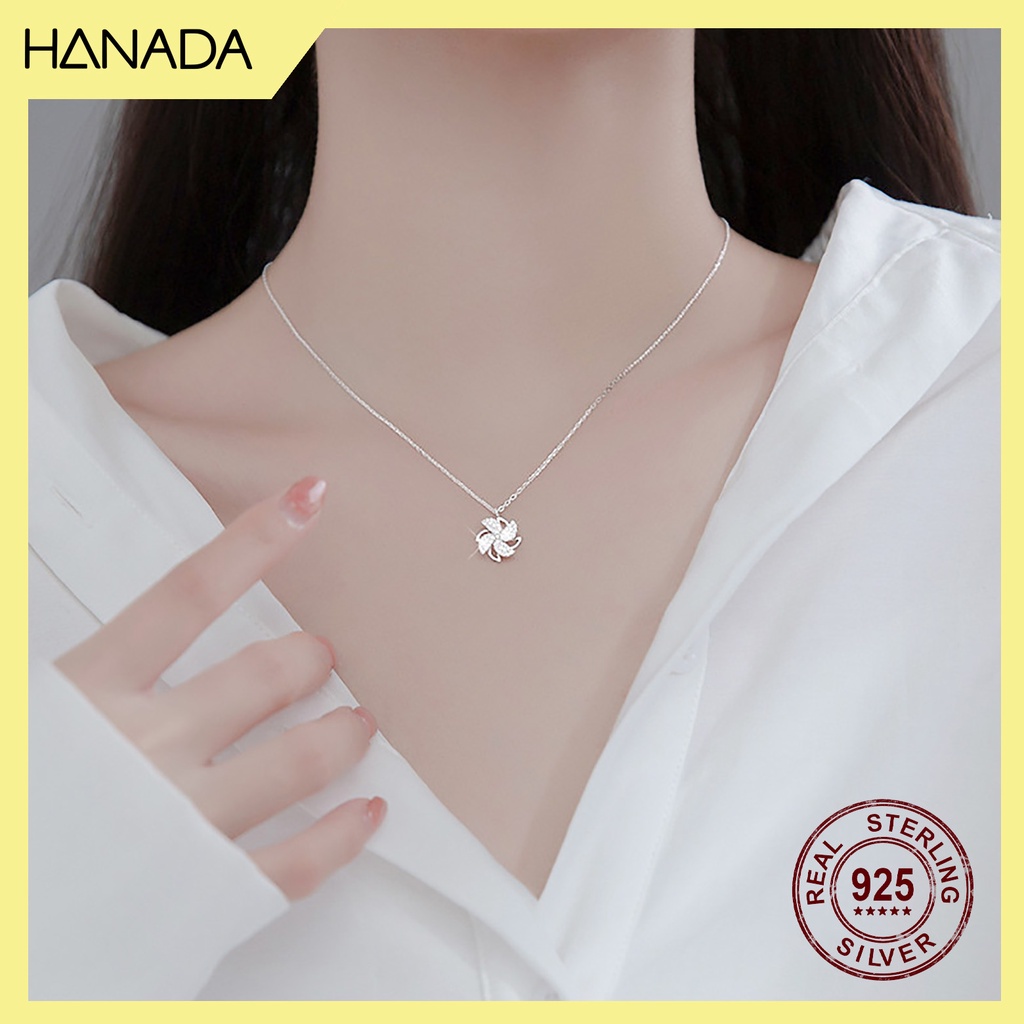 Dây Chuyền Bạc 925 Hanada Cối Xoay Gió Đính Đá Sáng Lấp Lánh Đi Tiệc 0789 G10