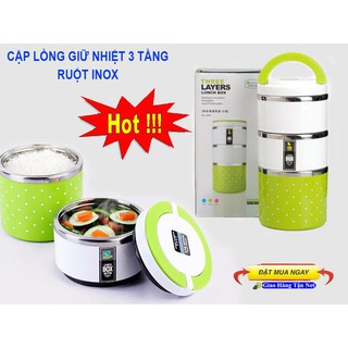 Cặp Lồng GIỮ NHIỆT Ruột Inox Ba Tầng Cao Cấp, Tiện dụng, Dụng cụ mang cơm văn phòng 3 tầng