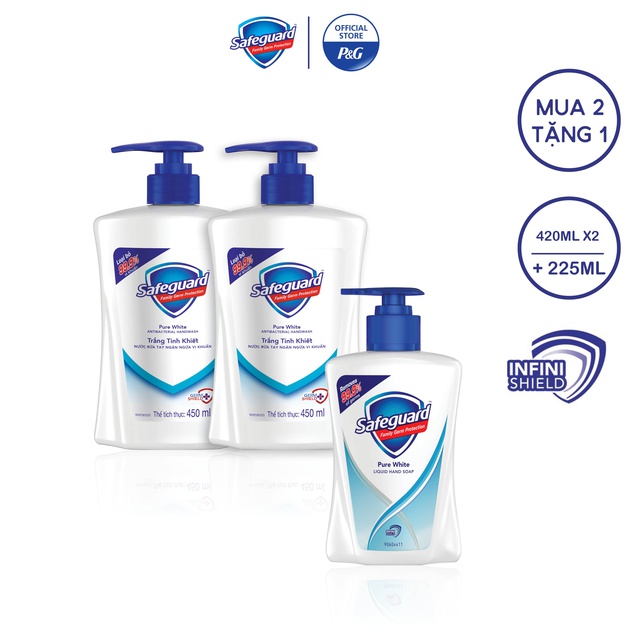 Combo 2 chai Nước Rửa Tay Safeguard 450ml/chai - Tặng Chai Nhỏ Trắng Tinh Khiết 225ml