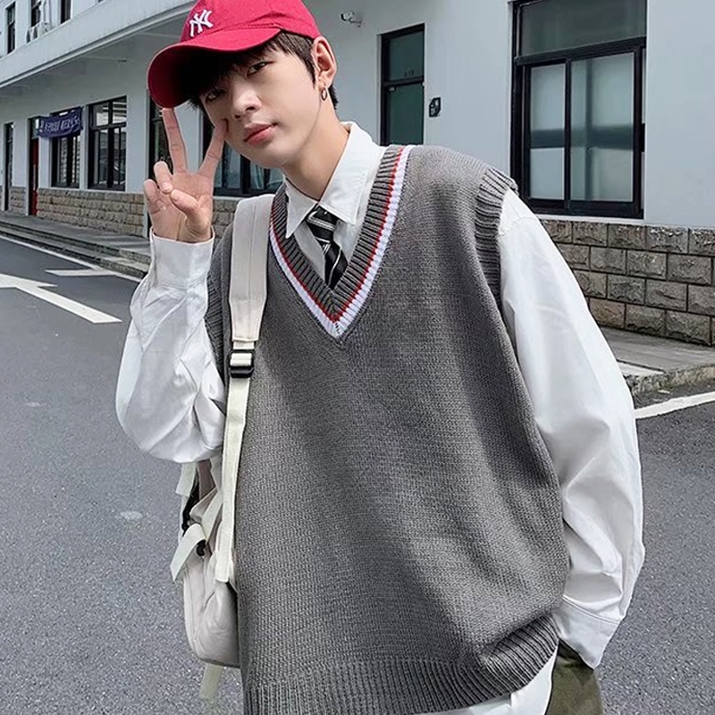 Áo sweater không tay cổ chữ V dáng rộng thời trang Hàn Quốc cho nam nữ