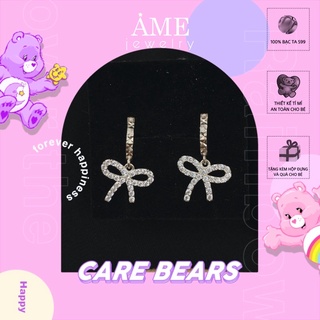 Bông tai Bạc Ta cho bé Nơ đôi đính đá trắng [LOVE BOW EARINGS]