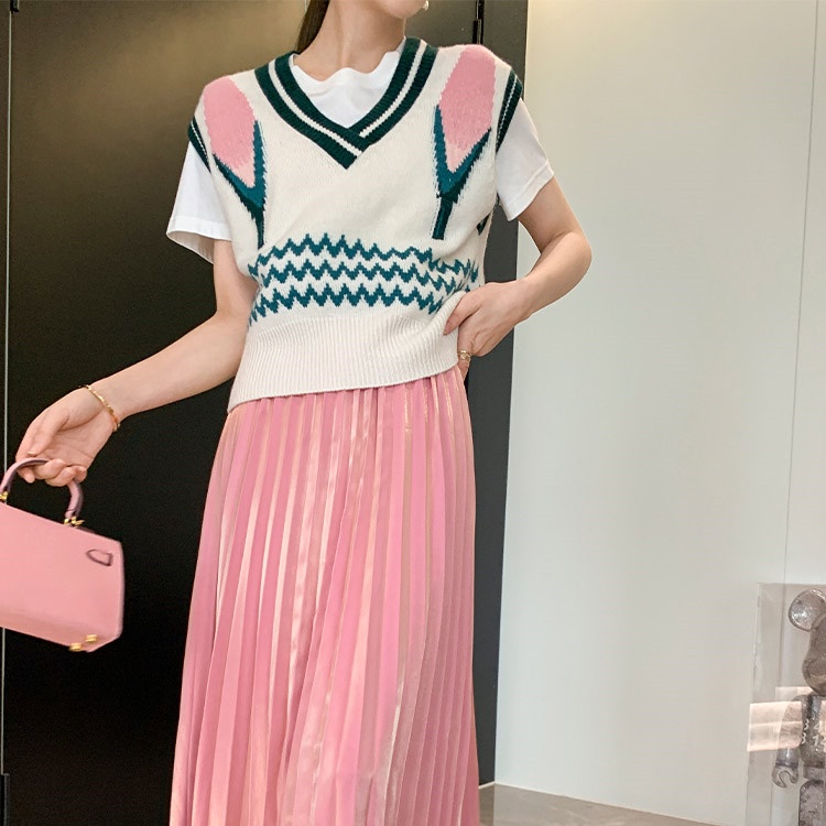 Áo Khoác Len Không Tay Cổ Chữ V Dáng Rộng Màu Sắc Tương Phản Thời Trang Mùa Thu Cho Nữ