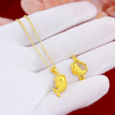 Dây Chuyền Xi Mạ Vàng 375%Phong Cách Hàn Quốc Koi Ring Female Necklace