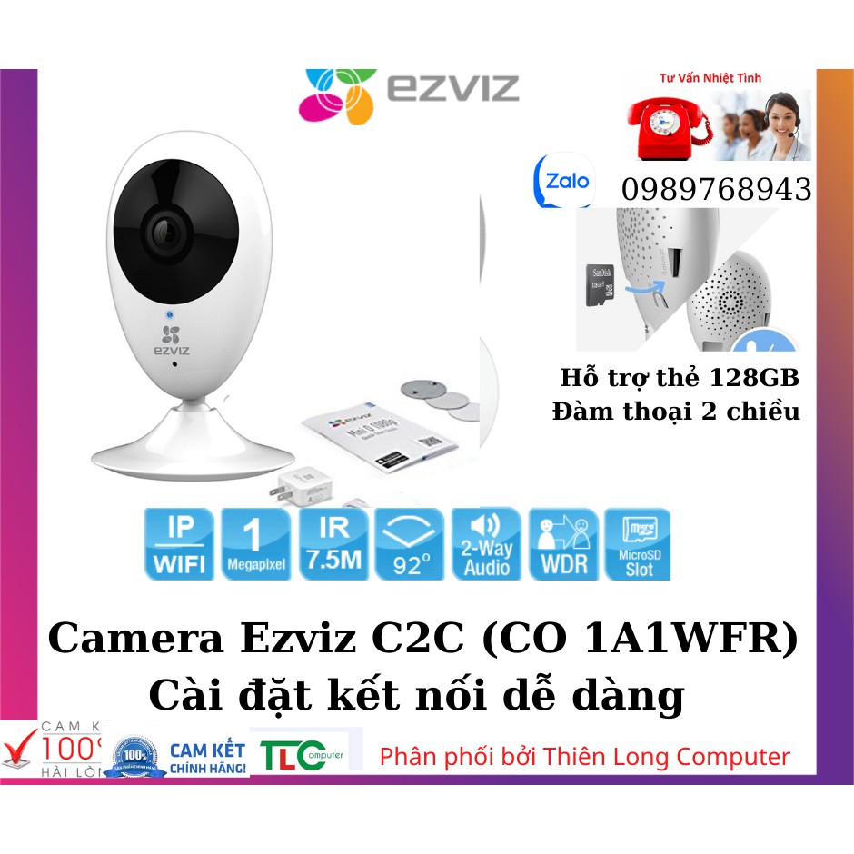 Camera IP WIFI hồng ngoại không dây,dễ dàng cài đặt EZVIZ C2C 720P (CS-CV206-C0-1A1WFR)
