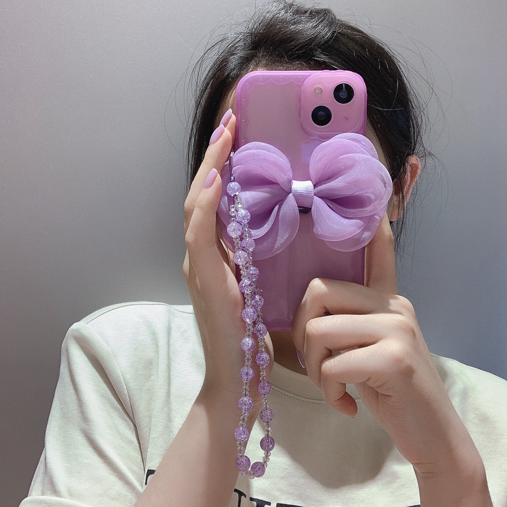 Ốp Điện Thoại Mềm Màu Laser Phối Chuỗi Hạt Và Nơ Cho Iphone 12 pro max 11 pro max xs max xr x