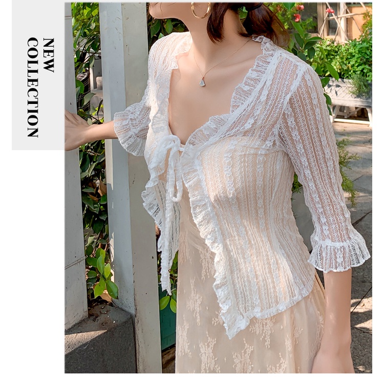 [Sẵn từ S - XXL] Áo khoác ren hoa viền bèo tiểu thư - nhẹ nhàng - dễ thương - đi biển