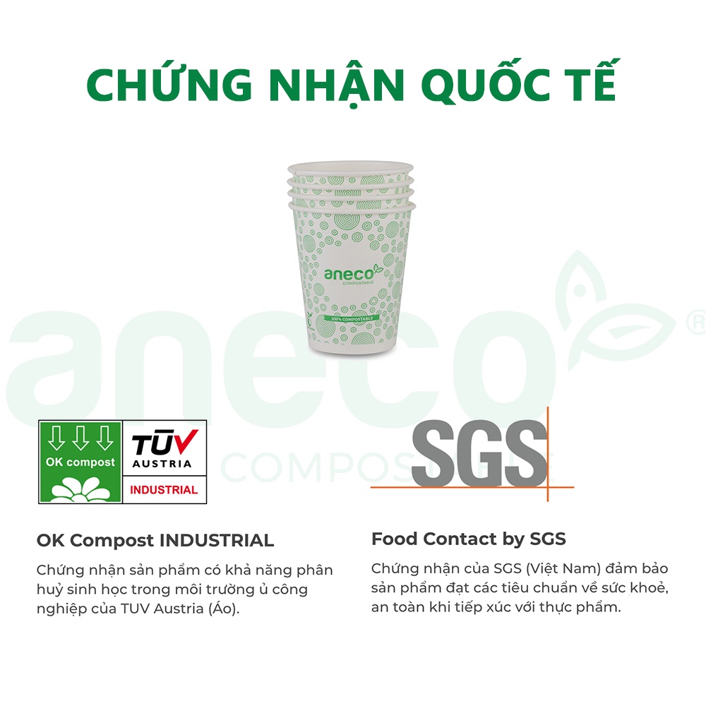 Set 50 cốc giấy dạng lốc ANECO phân hủy sinh học - Không nhựa 100% - Bảo vệ môi trường