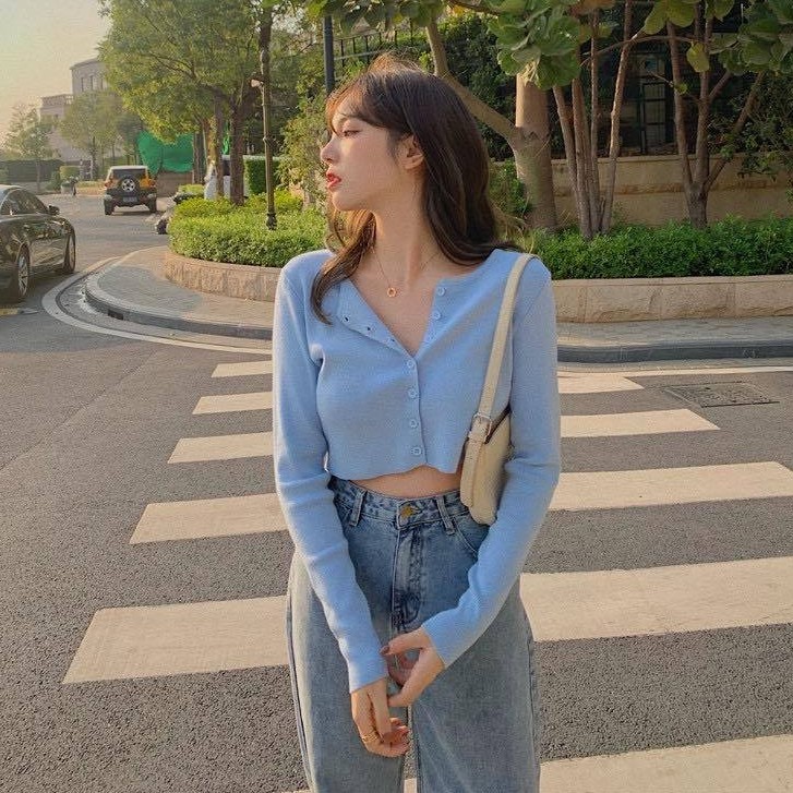 Áo khoác Cardigan dệt kim mỏng dáng ngắn có 10 màu trẻ trung xinh xắn