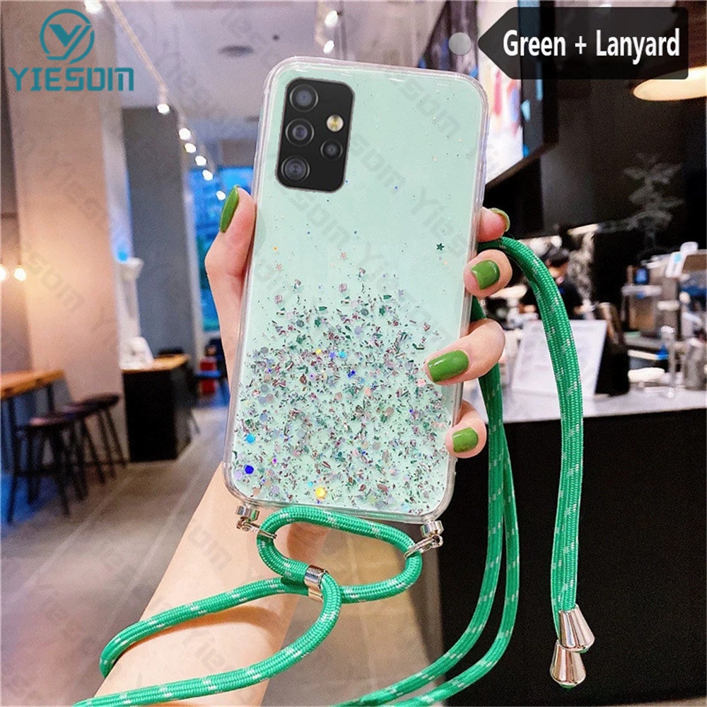 Ốp Điện Thoại Silicon Mềm Trong Suốt Đính Kim Tuyến Kèm Dây Đeo Cổ Sang Trọng Cho Samsung A52 A22 A12 A32 A42 A72 A02 A02S M02 M12
