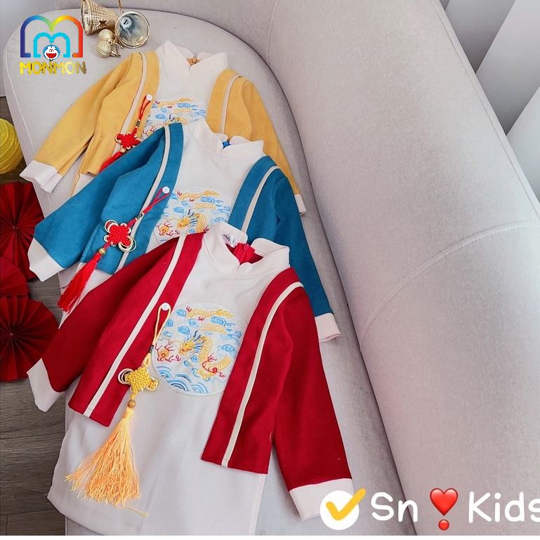 ÁO DÀI TẾT THIẾT KẾ THÊU RỒNG CAO CẤP CHO BÉ TRAI/ DÁNG CÁCH TÂN [10-30KG]