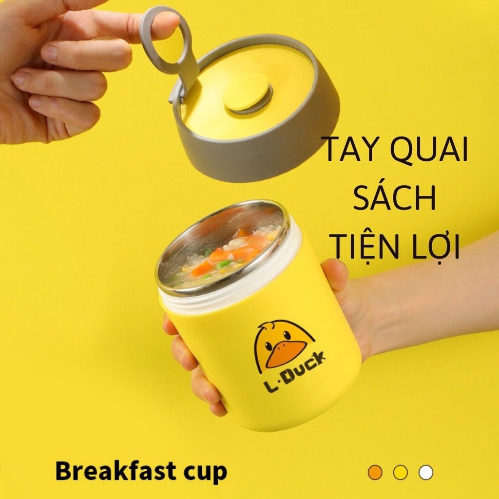 Bình ủ cháo, bình giữ nhiệt vịt vàng inox 304 cao cấp kèm thìa cho bé