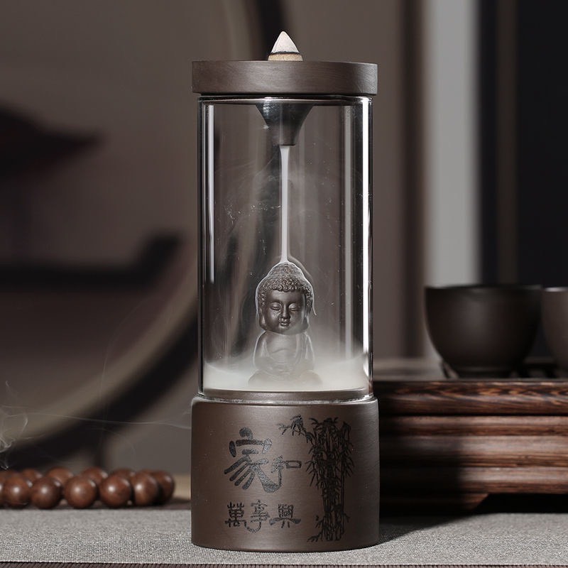 Thác khói trầm hương để bàn phật như lai quan âm tọa thiền tặng 3 nụ trầm