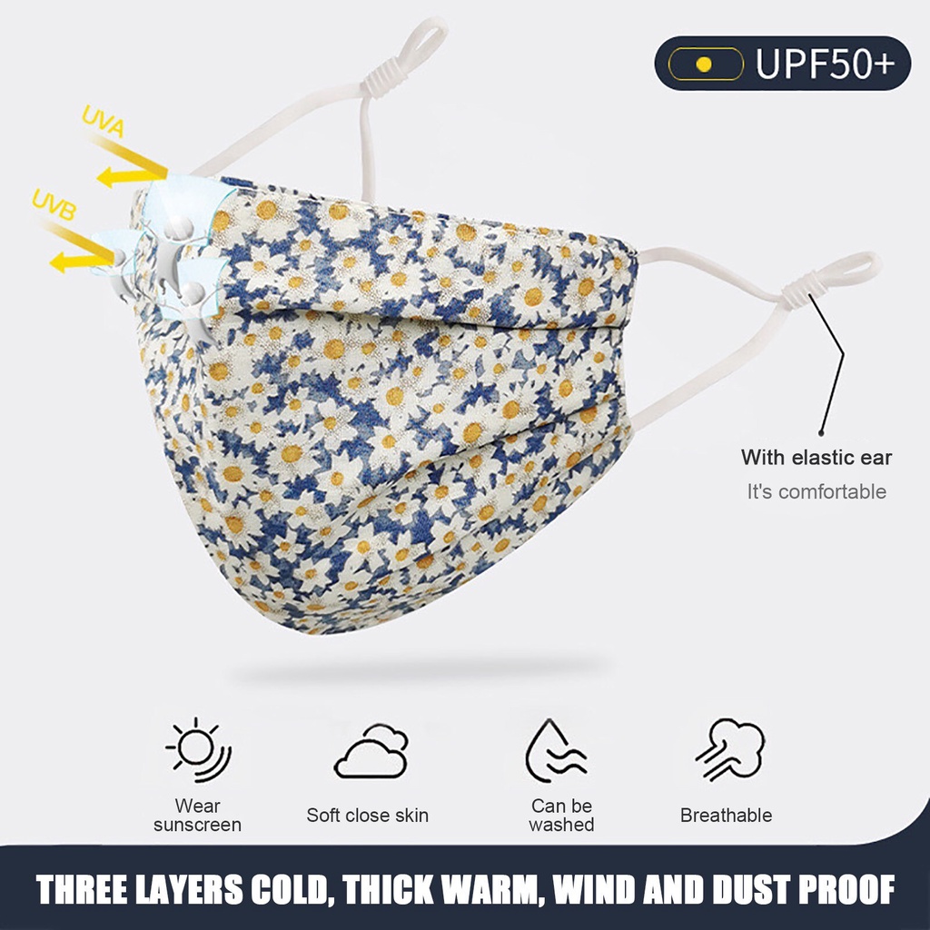 Khẩu Trang Chống Nắng Chống Bụi Bằng Vải Cotton In Hoa 3 Lớp Thoáng Khí Có Thể Giặt Tái Sử Dụng Thời Trang Cho Nữ