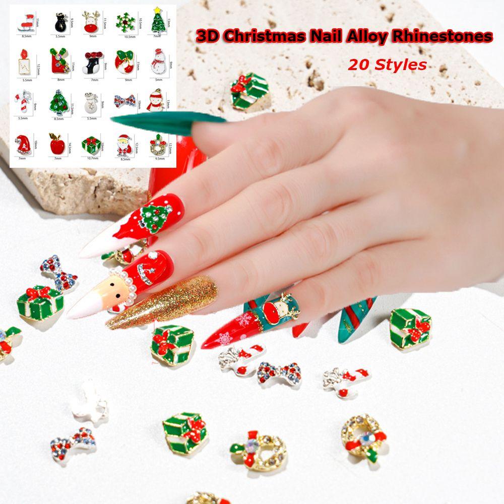 Set 5 Phụ Kiện Trang Trí Móng Tay 3D Hình Cây Thông Noel / Nơ / Bông Tuyết Bằng Hợp Kim