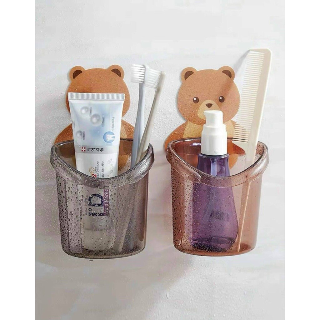 Giá Đỡ Bàn Chải Đánh Răng - Cốc Đựng Vật Dụng Dán Tường Hình Gấu Dễ Thương Mẫu Mới VIỆT NAM