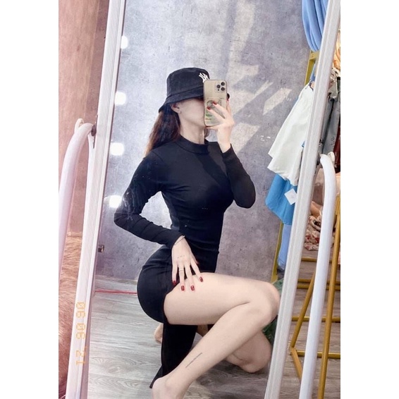 đầm body cổ lọ xẻ