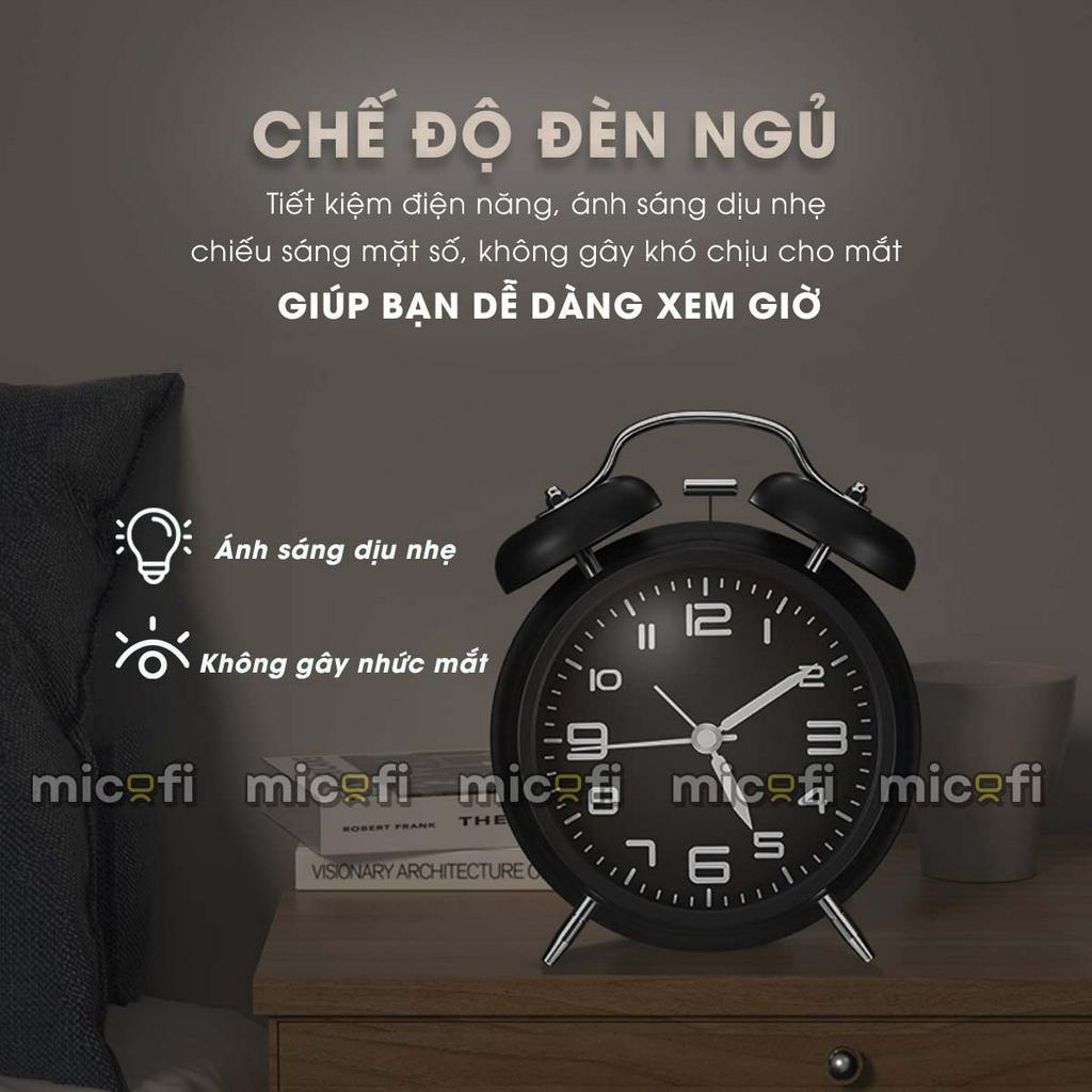 Đồng Hồ Báo Thức Micofi Để Bàn Decor Chuông To Có Đèn Led Inox Kim Không Gây Tiếng Động Cute Cho Bé