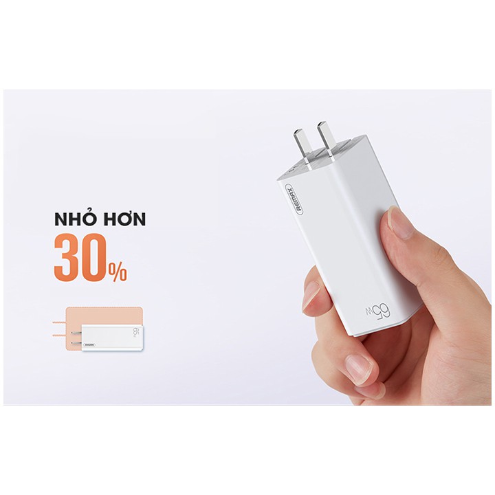 Cốc Sac Nhanh Remax RP-U50 GaN 65W tích hợp 01 cổng USB A và 01 cổng USB C