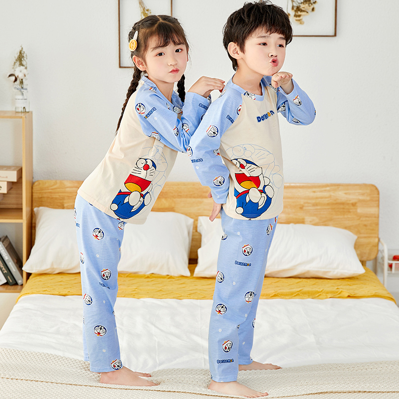 Bộ Đồ Ngủ Cotton Dài Tay In Họa Tiết Dễ Thương Cho Bé