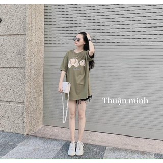 Áo thun nữ yinx màu xanh tây hình gấu(kèm video và ảnh thật)
