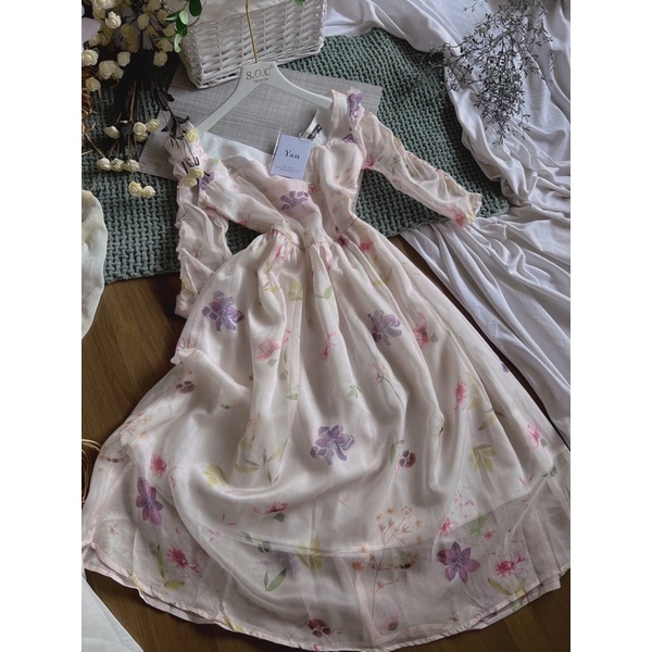 Váy đi tiệc voan lụa dáng dài cao cấp có size S-M