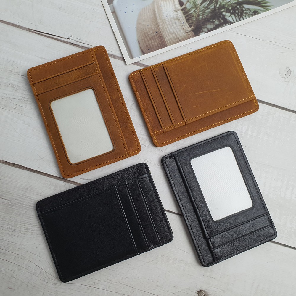 [DA BÒ THẬT] Ví Mini Đựng Thẻ Card Holder Nam Nữ Nhỏ Gọn Tiện Lợi - Da Bò Sáp - Bảo Hành 3 Năm