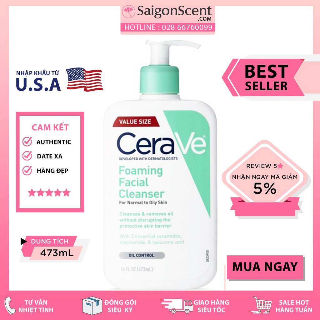 [Mã 1911FMCGSALE giảm 8% đơn 500K] Sữa rửa mặt Cerave cho da dầu 473ml | BigBuy360 - bigbuy360.vn