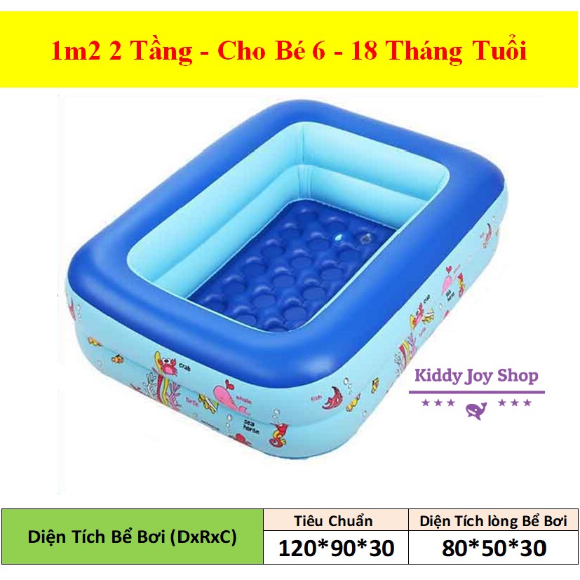 BỂ BƠI PHAO CHO BÉ 1M2 1M3 1M5  2M1 3 Tầng Có Đáy Chống Trượt màu xanh màu hồng )