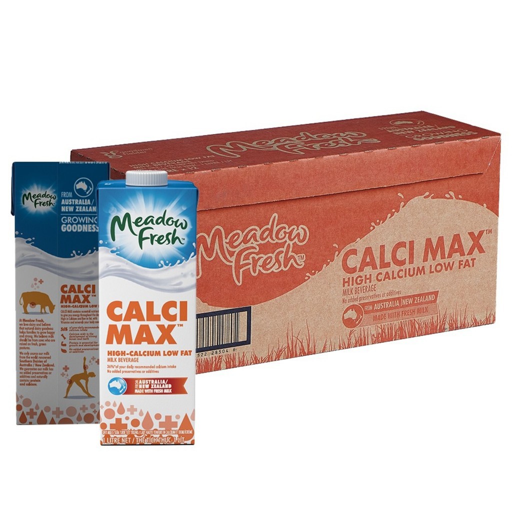 (Date: T5.2022) Thùng 12 Hộp Sữa Tươi Tiệt Trùng CALCI MAX - Canxi Ít Béo Meadow Fresh 1L
