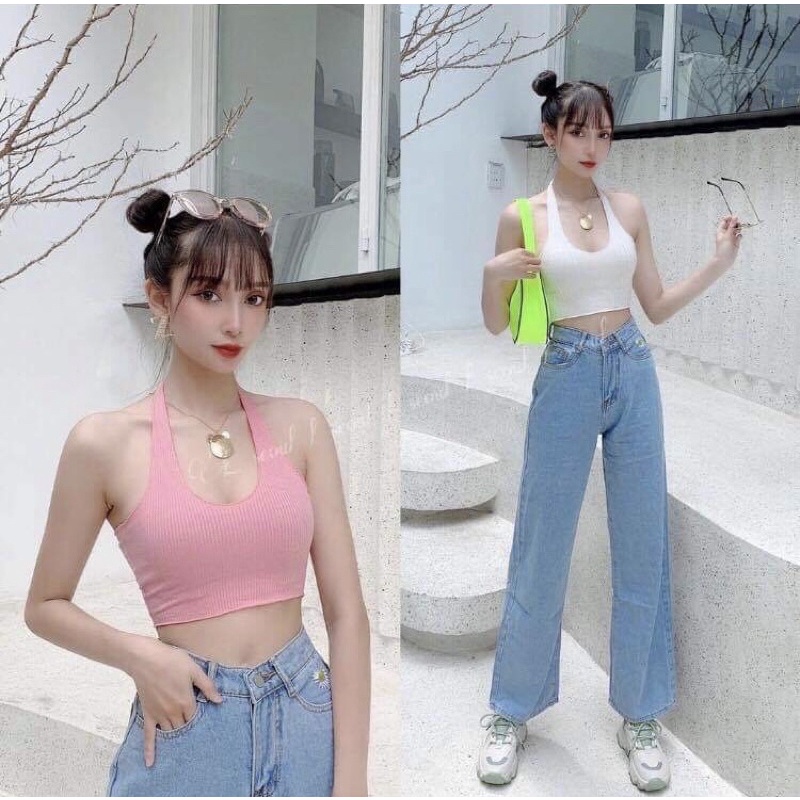 Áo cổ yếm hồng