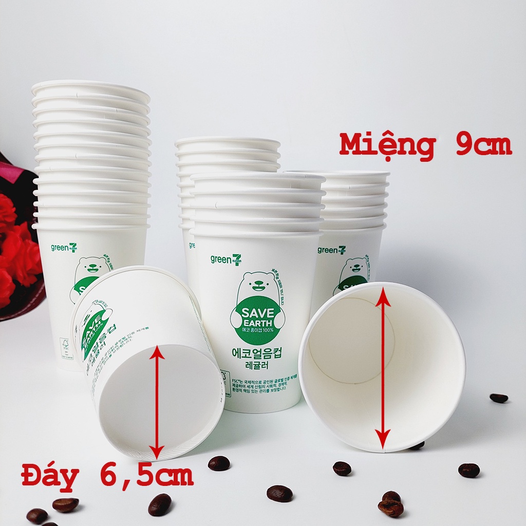 50 Cốc giấy 480ml - 16oz Gấu Xanh hàng NHẬP KHẨU HÀN QUỐC