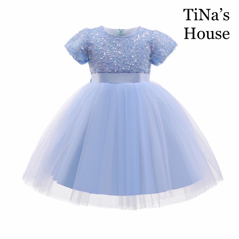 Đầm Công Chúa Cao Cấp Tay Ngắn TiNa’s House: Đính Sepuins vs Phối Nơ... Cho Bé Từ 02-08 Tuổi.