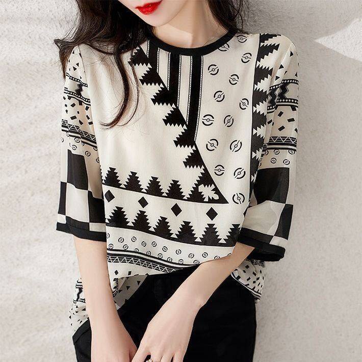 Áo Thun Ngắn Tay Plus Size In Họa Tiết Vintage Cho Nữ