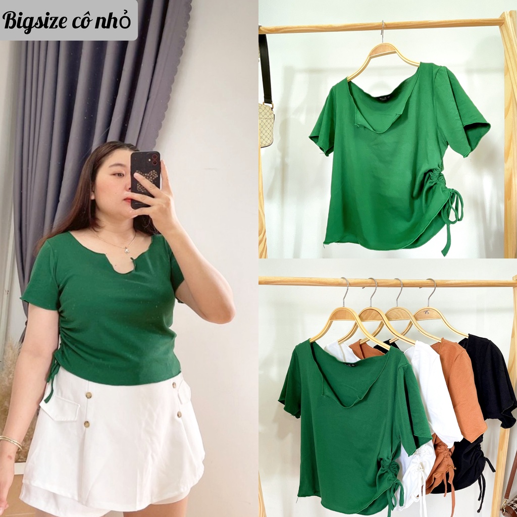 Áo Thun Kiểu Nữ Bigsize 55KG - 95KG Rút Dây Một Bên Che Bụng Tôn Dáng Lên Phom Cực Xinh MÃ A31