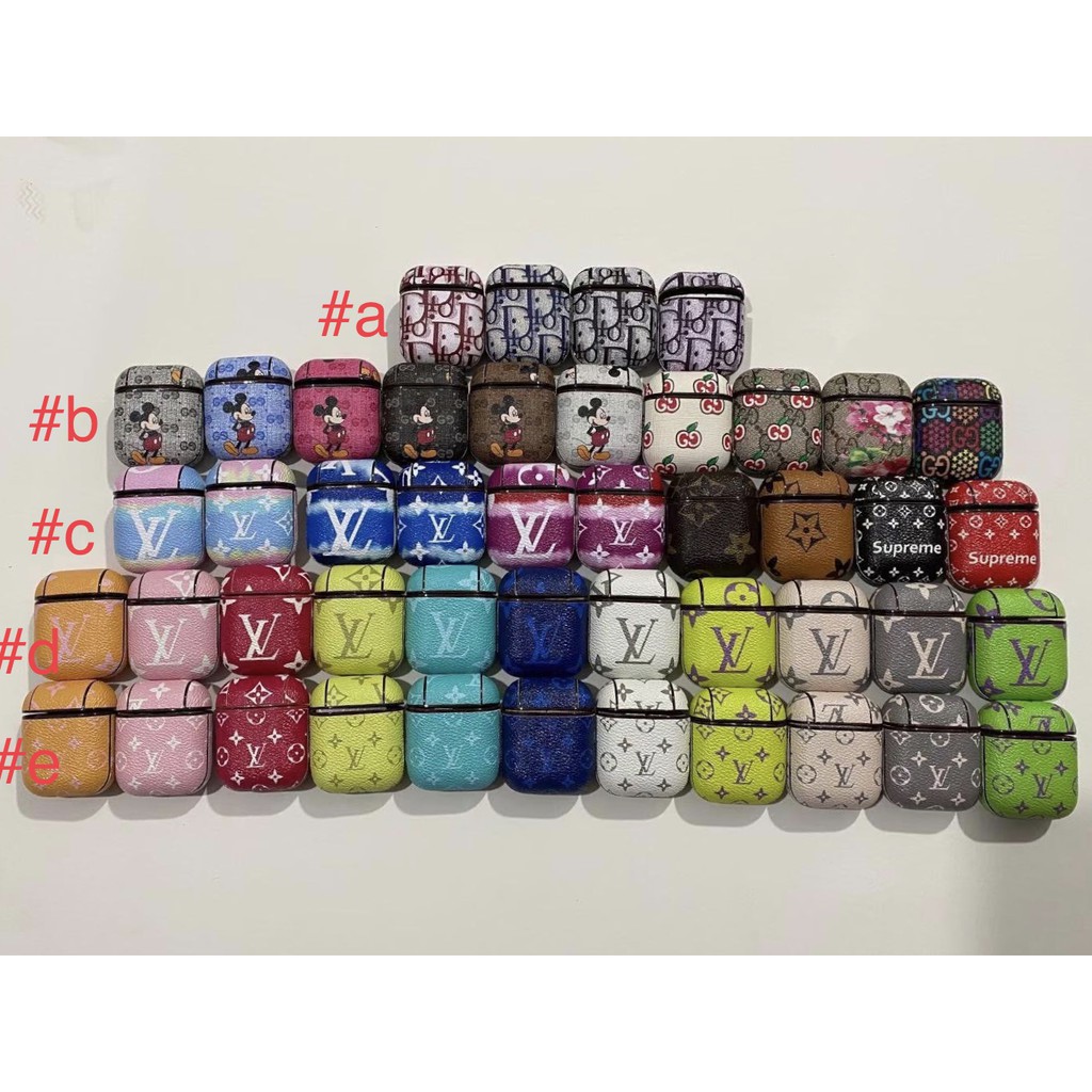 Vỏ bảo vệ hộp sạc tai nghe bluetooth không dây Airpods 1/2/3/4/Pro bằng da PU họa tiết chữ V chống sốc sáng tạo