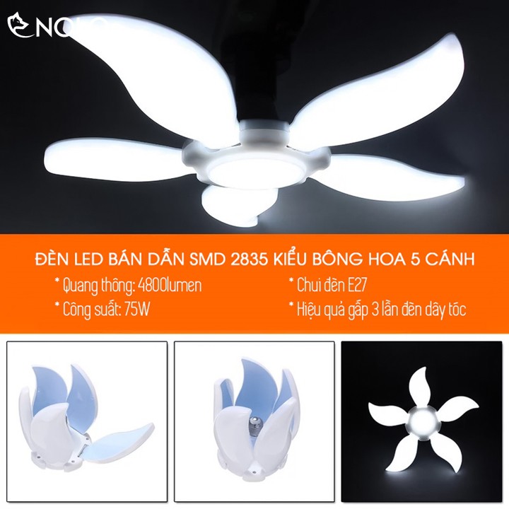 Đèn Led Bán Dẫn 140 Led SMD2835 Đui E27 Kiểu Dáng Bông Hoa 5 Cánh Sáng Trắng 6500K Công Suất 75W Quang Thông 4800 lumen