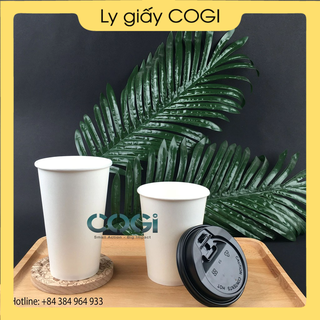 Ly giấy uống nước 270ML, 360ML, 450ML, 580ML Kèm Nắp PP ĐEN | 10 cái | dùng 1 lần chính hãng COGI