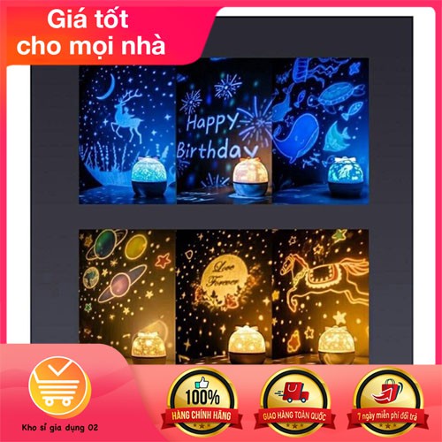 Đèn chiếu ngàn sao thế giới cổ tích 3D, hình sinh nhật xoay tự động đèn LED lãng mạn dễ thương, Có bảo hành 1 đổi 1