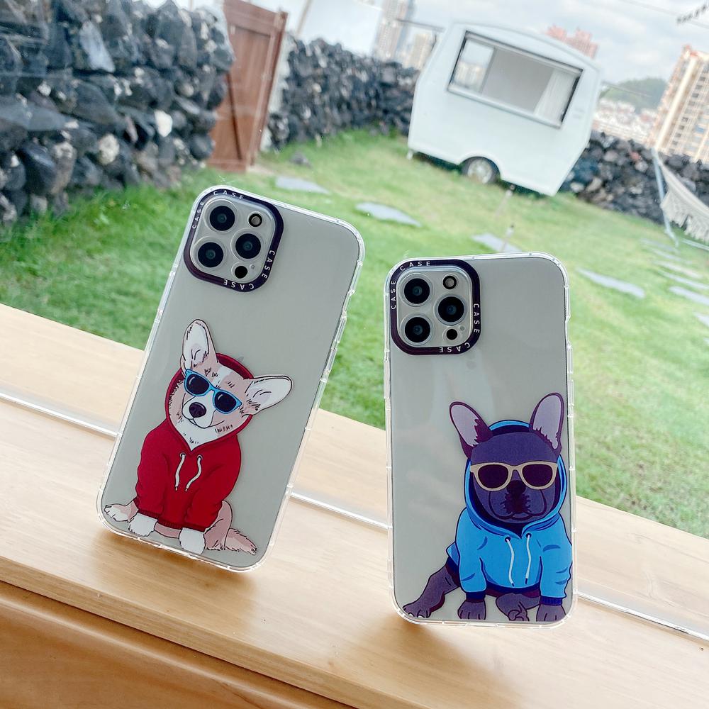 Ốp lưng trong suốt chống sốc hình con chó cho iPhone 12 Mini 11 Pro Max XS Max XR 7 8 6 6S Plus